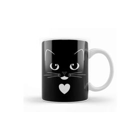 Baskı Dükkanı Tuxedo Cat Face With Heart Cute Ginger Cat Kedi Porselen Beyaz Kupa Bardak
