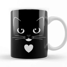 Baskı Dükkanı Tuxedo Cat Face With Heart Cute Ginger Cat Kedi Porselen Beyaz Kupa Bardak