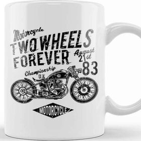 Baskı Dükkanı Two Wheels Forever Motorcycle Porselen Beyaz Kupa Bardak