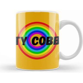 Baskı Dükkanı Ty Cobb Baseball Lovers Gifts Vintage Retro Rainbow Porselen Beyaz Kupa Bardak