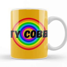 Baskı Dükkanı Ty Cobb Baseball Lovers Gifts Vintage Retro Rainbow Porselen Beyaz Kupa Bardak