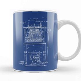 Baskı Dükkanı Typewriter Patent Blueprint Sholes Porselen Beyaz Kupa Bardak