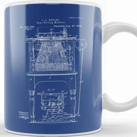 Baskı Dükkanı Typewriter Patent Blueprint Sholes Porselen Beyaz Kupa Bardak