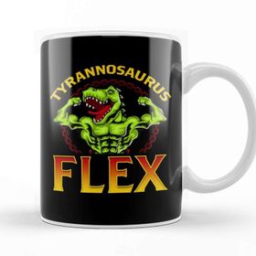 Baskı Dükkanı Tyrannosaurus Flex Funny Gym Workout Pun T Rex Porselen Beyaz Kupa Bardak