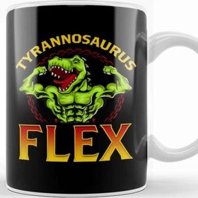 Baskı Dükkanı Tyrannosaurus Flex Funny Gym Workout Pun T Rex Porselen Beyaz Kupa Bardak