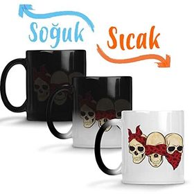 Baskı Dükkanı Üç Maymun Üç Kuru Kafa Sihirli Porselen Kupa