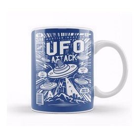 Baskı Dükkanı Ufo Attack Comic Book Cover Porselen Beyaz Kupa Bardak