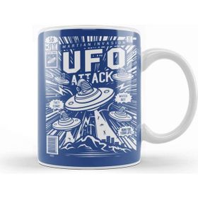 Baskı Dükkanı Ufo Attack Comic Book Cover Porselen Beyaz Kupa Bardak