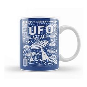 Baskı Dükkanı Ufo Attack Comic Book Cover Porselen Beyaz Kupa Bardak