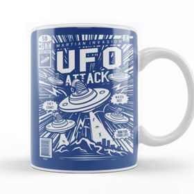 Baskı Dükkanı Ufo Attack Comic Book Cover Porselen Beyaz Kupa Bardak
