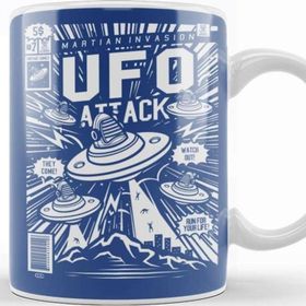 Baskı Dükkanı Ufo Attack Comic Book Cover Porselen Beyaz Kupa Bardak