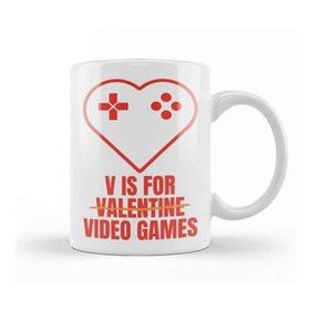 Baskı Dükkanı V Is For Video Games Valentine's Day Funny Design For Gamers Kupa Bardak