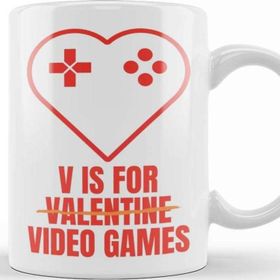 Baskı Dükkanı V Is For Video Games Valentine's Day Funny Design For Gamers Kupa Bardak