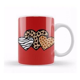 Baskı Dükkanı Valentine Three Hearts Leopard Buffalo Plaid Valentine's Day Gifts 01 Kupa Bardak