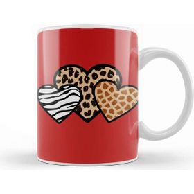 Baskı Dükkanı Valentine Three Hearts Leopard Buffalo Plaid Valentine's Day Gifts 01 Kupa Bardak