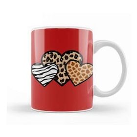 Baskı Dükkanı Valentine Three Hearts Leopard Buffalo Plaid Valentine's Day Gifts 01 Kupa Bardak
