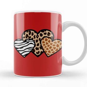 Baskı Dükkanı Valentine Three Hearts Leopard Buffalo Plaid Valentine's Day Gifts 01 Kupa Bardak