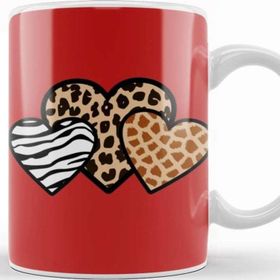 Baskı Dükkanı Valentine Three Hearts Leopard Buffalo Plaid Valentine's Day Gifts 01 Kupa Bardak
