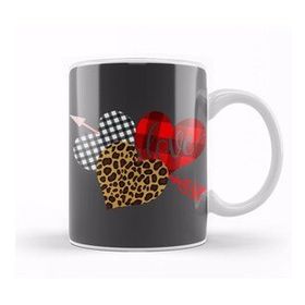 Baskı Dükkanı Valentine Three Hearts Leopard Buffalo Plaid Valentine's Day Gifts Kupa Bardak