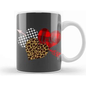 Baskı Dükkanı Valentine Three Hearts Leopard Buffalo Plaid Valentine's Day Gifts Kupa Bardak