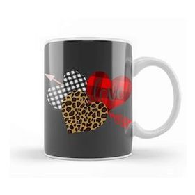 Baskı Dükkanı Valentine Three Hearts Leopard Buffalo Plaid Valentine's Day Gifts Kupa Bardak