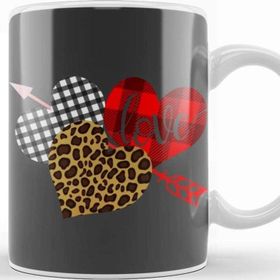 Baskı Dükkanı Valentine Three Hearts Leopard Buffalo Plaid Valentine's Day Gifts Kupa Bardak