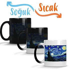 Baskı Dükkanı Van Gogh Yıldızlı Gece Sihirli Porselen Kupa