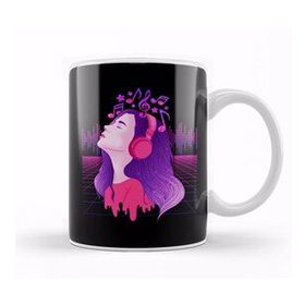 Baskı Dükkanı Vaporwave Girl Edm and Trance Dance Music Headphones Kupa Bardak