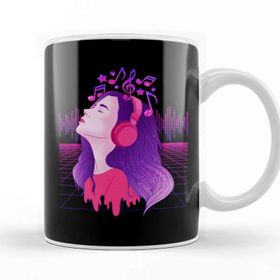 Baskı Dükkanı Vaporwave Girl Edm and Trance Dance Music Headphones Kupa Bardak