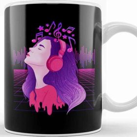 Baskı Dükkanı Vaporwave Girl Edm and Trance Dance Music Headphones Kupa Bardak