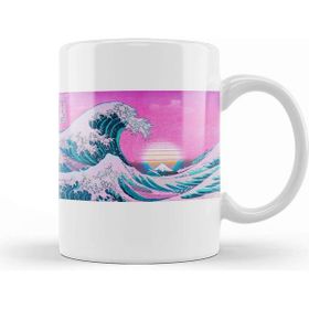 Baskı Dükkanı Vaporwave Great Wave Off Kanagawa Aesthetic Sunset Kupa Bardak