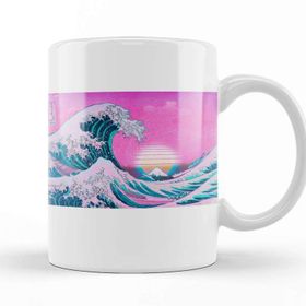 Baskı Dükkanı Vaporwave Great Wave Off Kanagawa Aesthetic Sunset Kupa Bardak