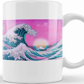Baskı Dükkanı Vaporwave Great Wave Off Kanagawa Aesthetic Sunset Kupa Bardak