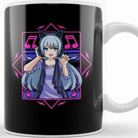 Baskı Dükkanı Vaporwave Japanese Anime Girl Headphones Punk Kawaii Manga Kupa Bardak