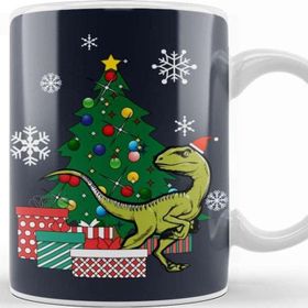 Baskı Dükkanı Velociraptor Around The Christmas Tree Kupa Bardak