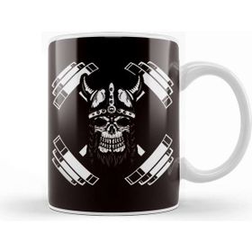 Baskı Dükkanı Viking Skull Barbell Bodybuilding Weightlifting Gym Workout Porselen Beyaz Kupa Bardak