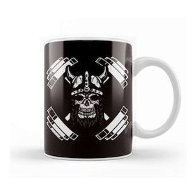 Baskı Dükkanı Viking Skull Barbell Bodybuilding Weightlifting Gym Workout Porselen Beyaz Kupa Bardak