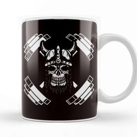 Baskı Dükkanı Viking Skull Barbell Bodybuilding Weightlifting Gym Workout Porselen Beyaz Kupa Bardak