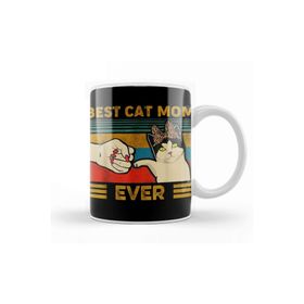 Baskı Dükkanı Vintage Best Cat Mom Ever Fist Bump Gift 01 Kupa Bardak