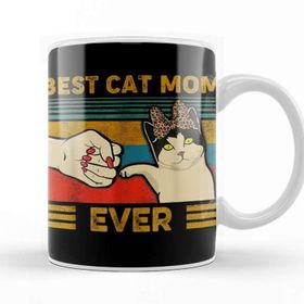 Baskı Dükkanı Vintage Best Cat Mom Ever Fist Bump Gift 01 Kupa Bardak