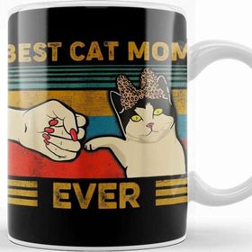 Baskı Dükkanı Vintage Best Cat Mom Ever Fist Bump Gift 01 Kupa Bardak