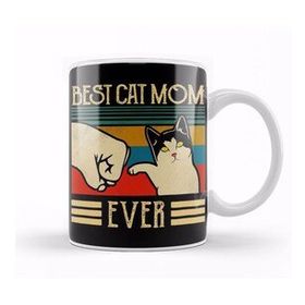Baskı Dükkanı Vintage Best Cat Mom Ever Fist Bump Gift Kupa Bardak