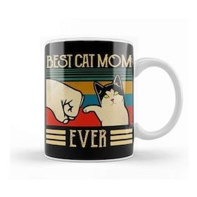 Baskı Dükkanı Vintage Best Cat Mom Ever Fist Bump Gift Kupa Bardak