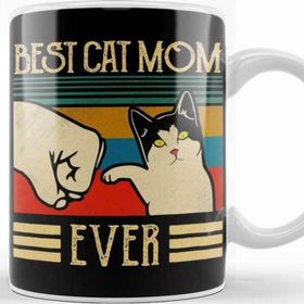 Baskı Dükkanı Vintage Best Cat Mom Ever Fist Bump Gift Kupa Bardak