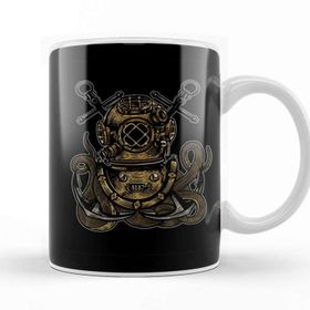 Baskı Dükkanı Vintage Diver Octopus Kupa Bardak