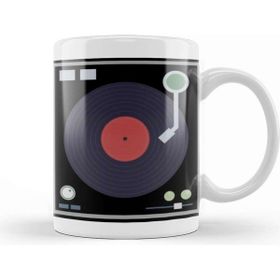 Baskı Dükkanı Vintage Record Player Vinyl Record Turntable Porselen Beyaz Kupa Bardak