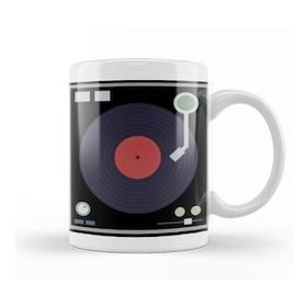 Baskı Dükkanı Vintage Record Player Vinyl Record Turntable Porselen Beyaz Kupa Bardak