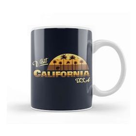 Baskı Dükkanı Visit California Usa Sunset Retro Font Kupa