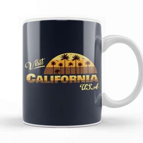 Baskı Dükkanı Visit California Usa Sunset Retro Font Kupa
