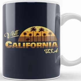 Baskı Dükkanı Visit California Usa Sunset Retro Font Kupa